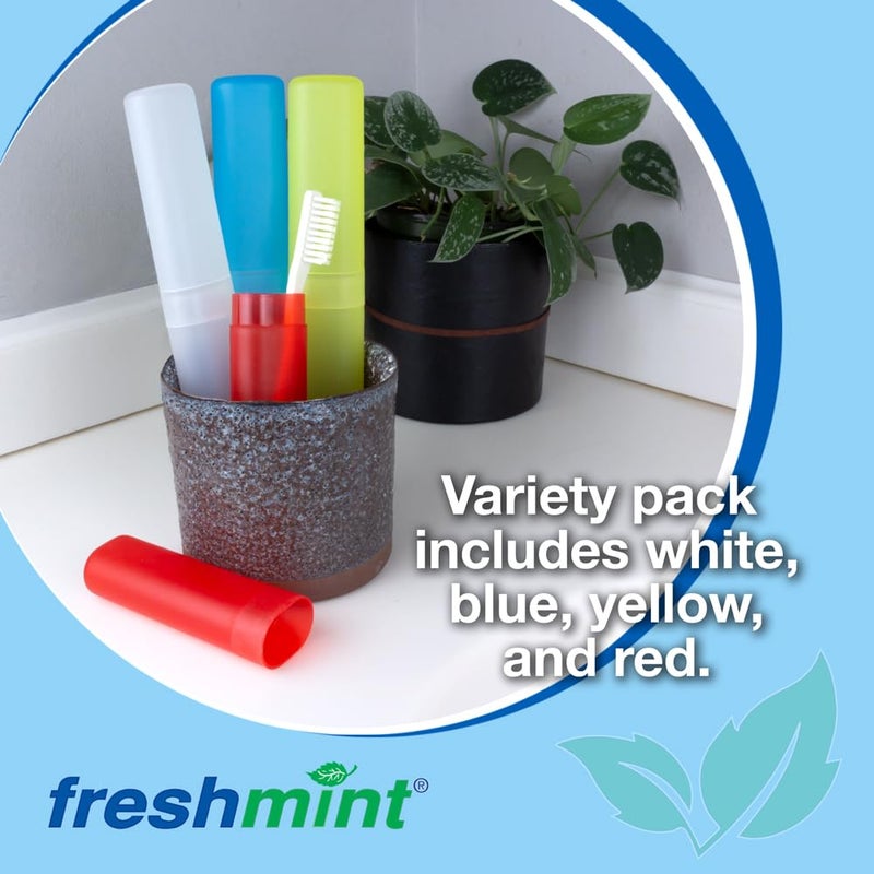 Freshmint (Pack of 100) Freshmint Toothbrush 2 Piece Holder Individually Wrapped Variety of Colors (Yellow, Blue, Clear, Red) - Image 3